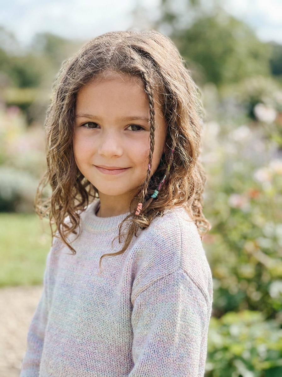 Seitliche Mini Braids im offenen Haar als Flechtfrisuren für Kinder Inspiration 2026